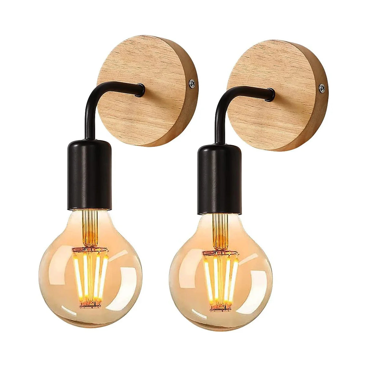 Pack de deux lampes murales rétro d'intérieur en bois.