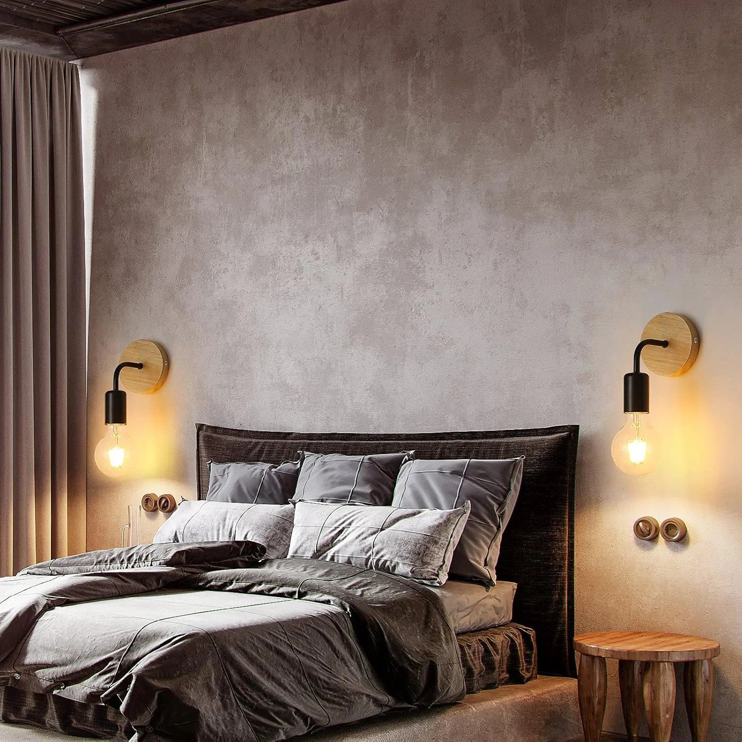 Pack de deux lampes murales rétro d'intérieur en bois.