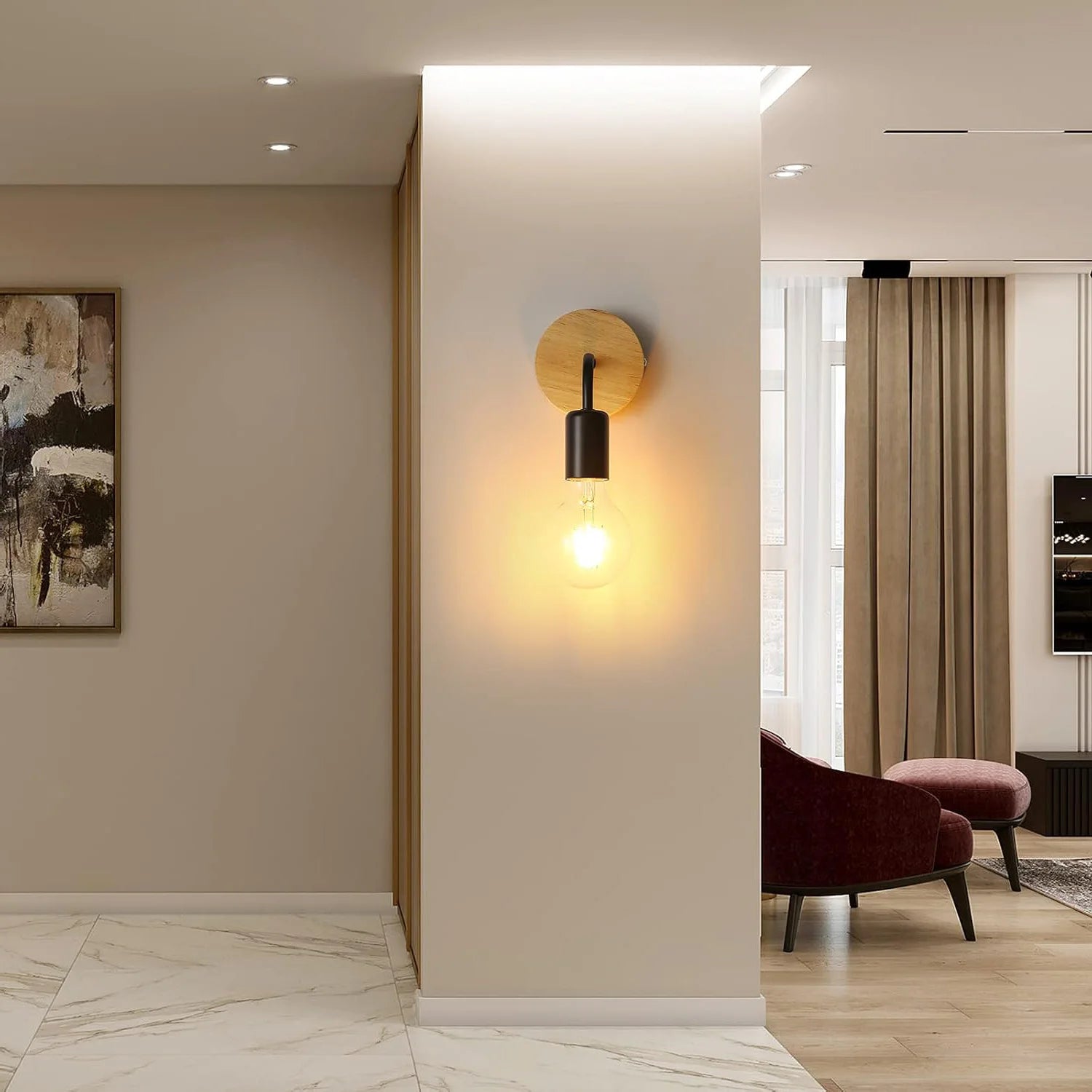 Pack de deux lampes murales rétro d'intérieur en bois.